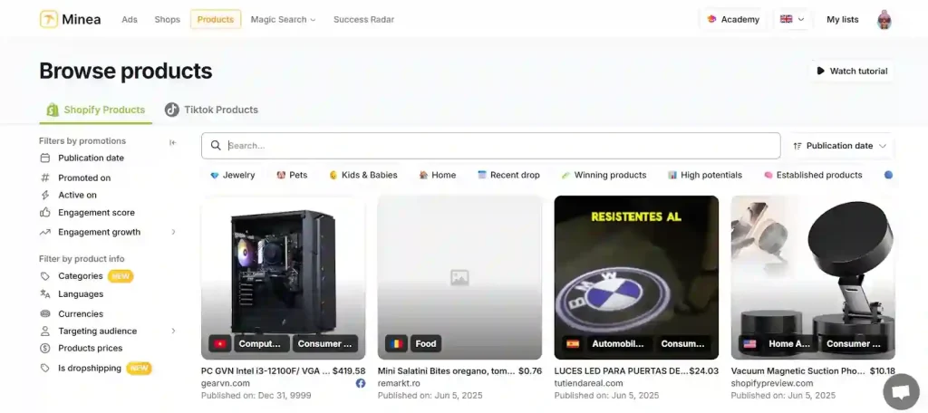 Minea - Product Research