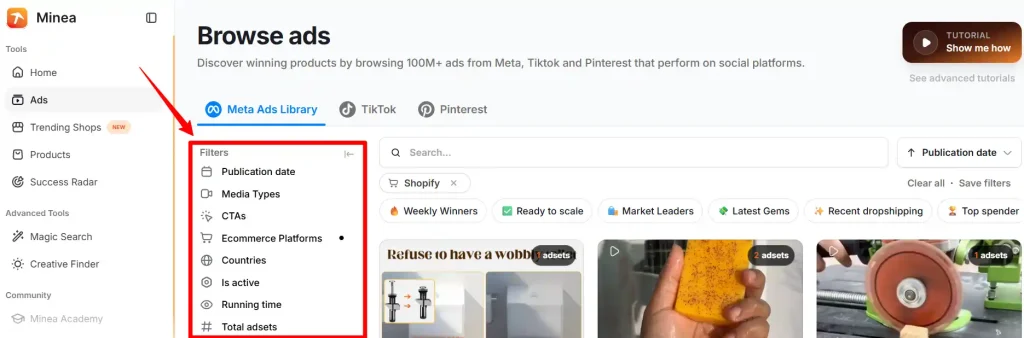 Apply Filters to Browse Ads with Minea